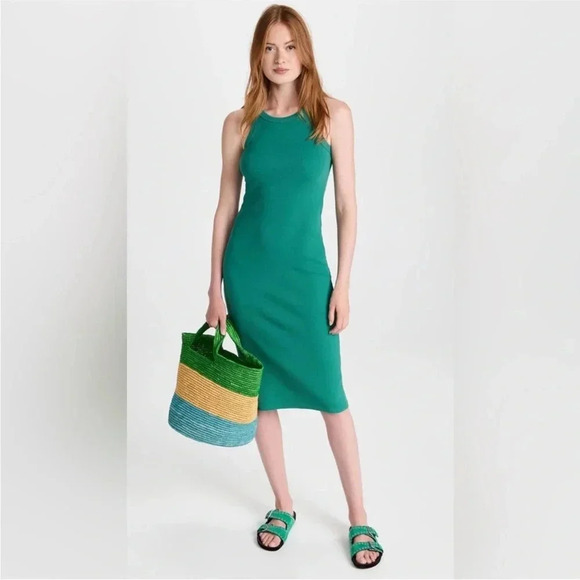 MOTHER Chin Ups Midi Dress Ribbed Tank in Move It Cadmium Green - Picture 4 of 15
